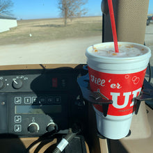 Metal cup holder for tractor cab built for farming application