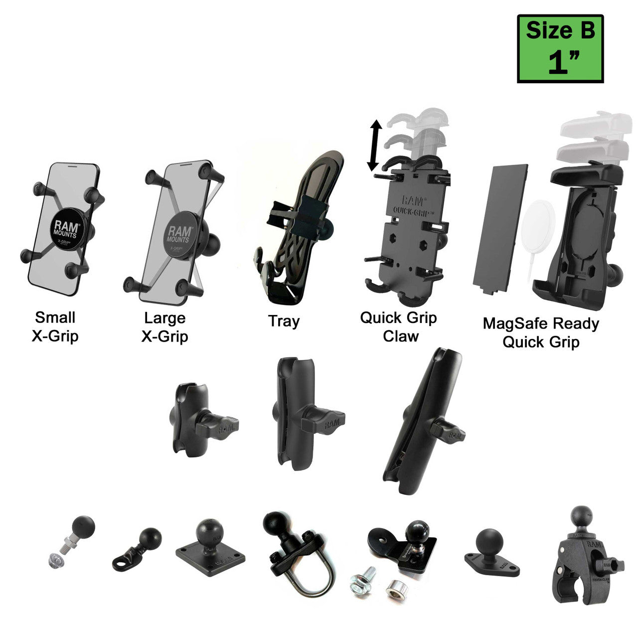 1" (Size B) RAM Mount Arm Assembly - Pick What You Need